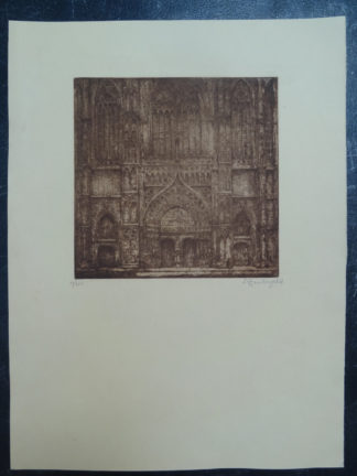 Main entrance to the Cathedral "Onze Dame met de hulp van Laatste oordeel". Etching Hendryckx, ca. 1940.