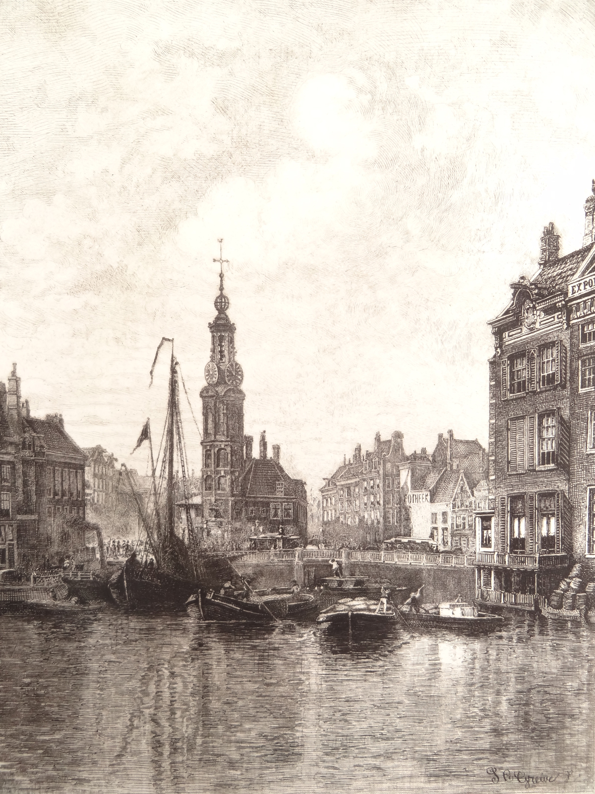 , Antique Print-AMSTEL-MUNT TOWER-DOELEN BRIDGE-AMSTERDAM-Greive-Arendzen-1900, Pictura Antique Prints