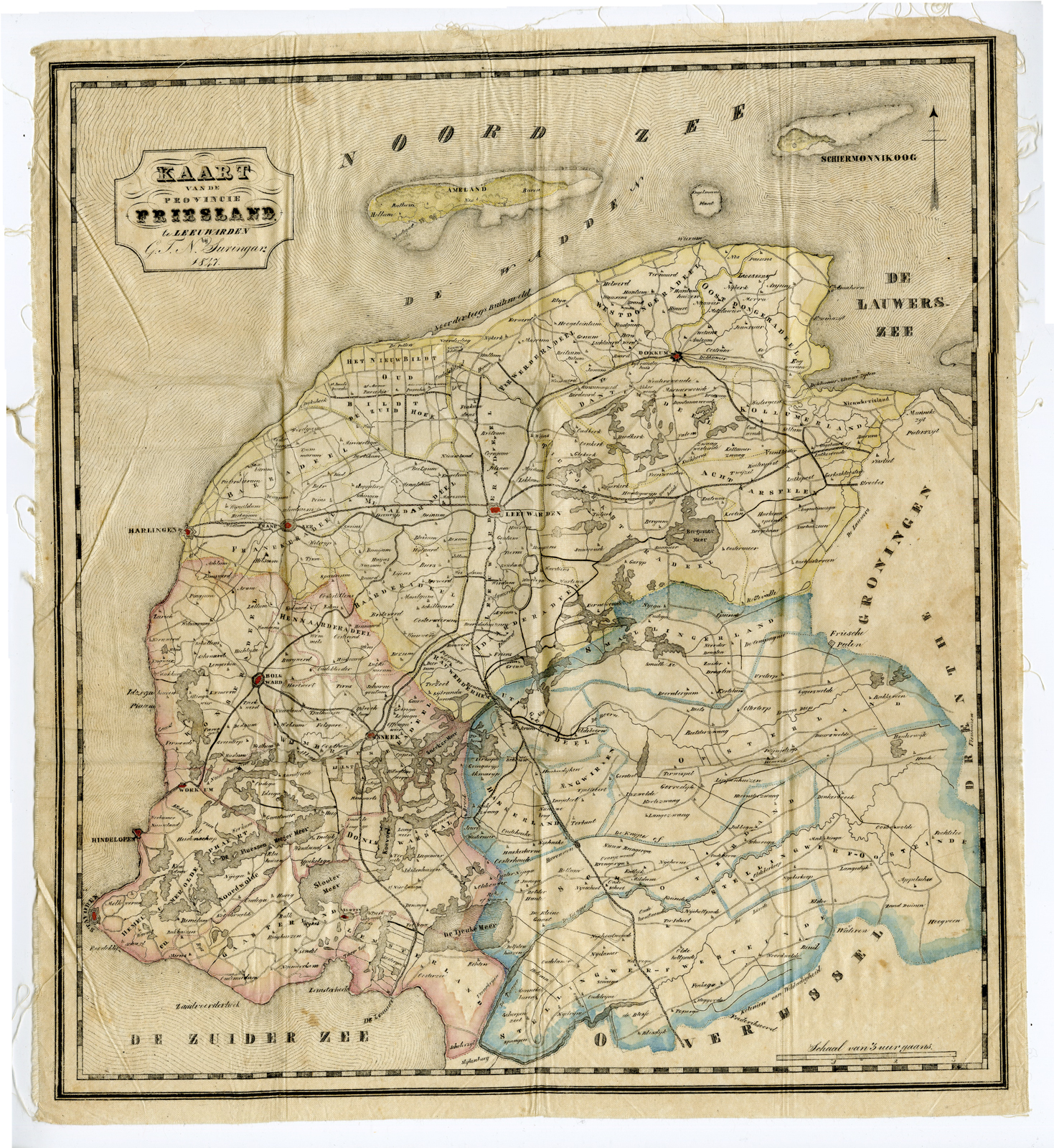 Pco 4054 416x453 FRIESLAND - MAP ON SILK -SURINGAR - 1847
