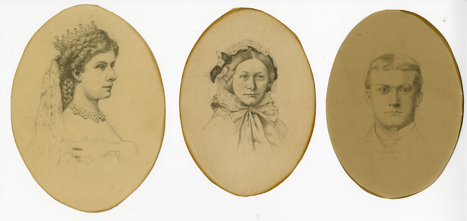 , 3 Antique Drawings-ELIZABETH OF AUSTRIA-SISSI-LUDOVIKA-Anonymous-c. 1900, Pictura Antique Prints