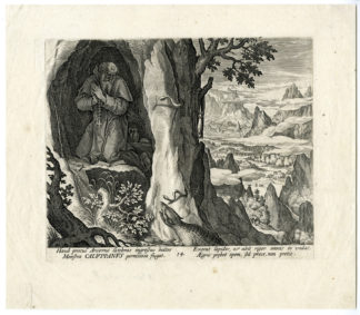 Antique Print-CALUPPANUS THE HERMIT-SNAKE-REPTILE-CAVE-De Vos-Sadeler-c. 1590