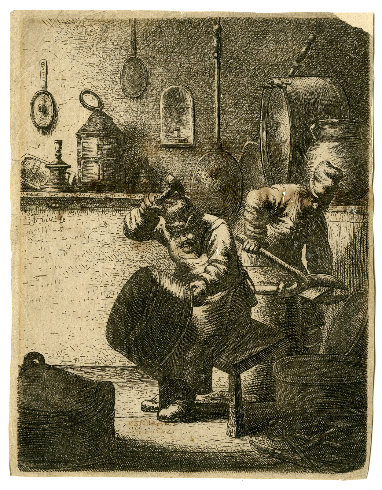 , Antique Master Print-BARREL MAKING-COOPER-WORKSHOP-TRADE-Van Vliet-c. 1650, Pictura Antique Prints