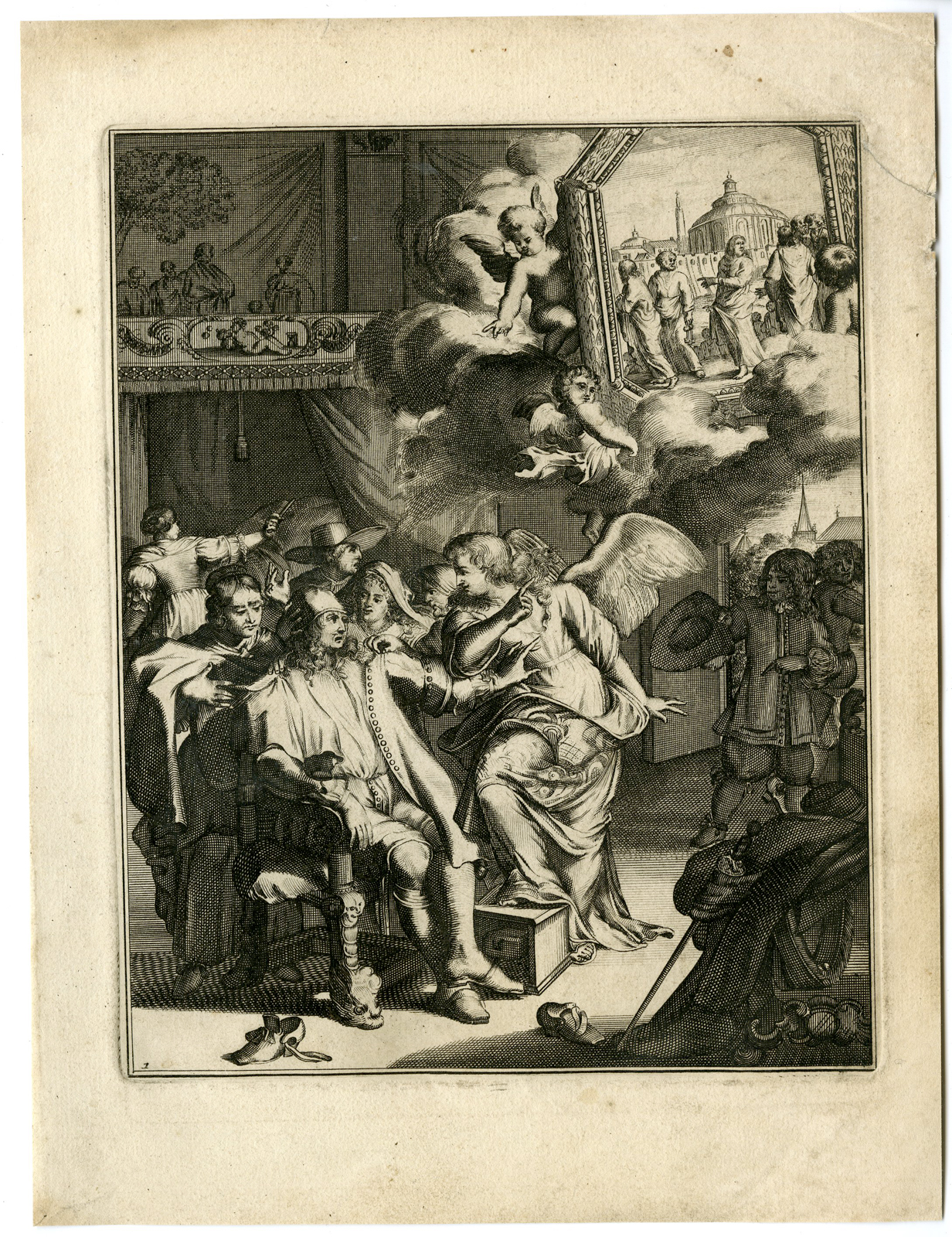, Antique Print – SICK MAN SHOULD PREPARE FOR DEATH-1-DE HOOGHE after VIGNE – 1694, Pictura Antique Prints