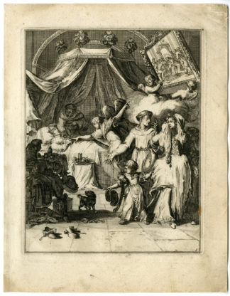 Antique Print - SICK MAN-PREPARE FOR DEATH-CONFESSION-3-DE HOOGHE after VIGNE - 1694