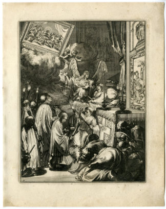 Antique Print - SICK MAN-PREPARE FOR DEATH-BREAD-JESUS-7-DE HOOGHE after VIGNE - 1694