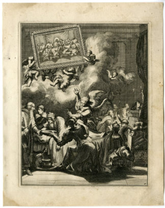 Antique Print - SICK MAN-PREPARE FOR DEATH-BREAD-JESUS-9-DE HOOGHE after VIGNE - 1694