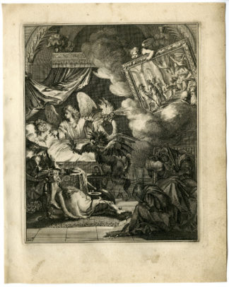 Antique Print - SICK MAN-WITHSTAND CHALLENGE BY DEVIL-20-HOOGHE after VIGNE - 1694