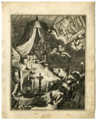 Antique Print - SICK MAN-JESUS-CAIPHAS-ACCUSED BY DEVIL-21-HOOGHE after VIGNE - 1694