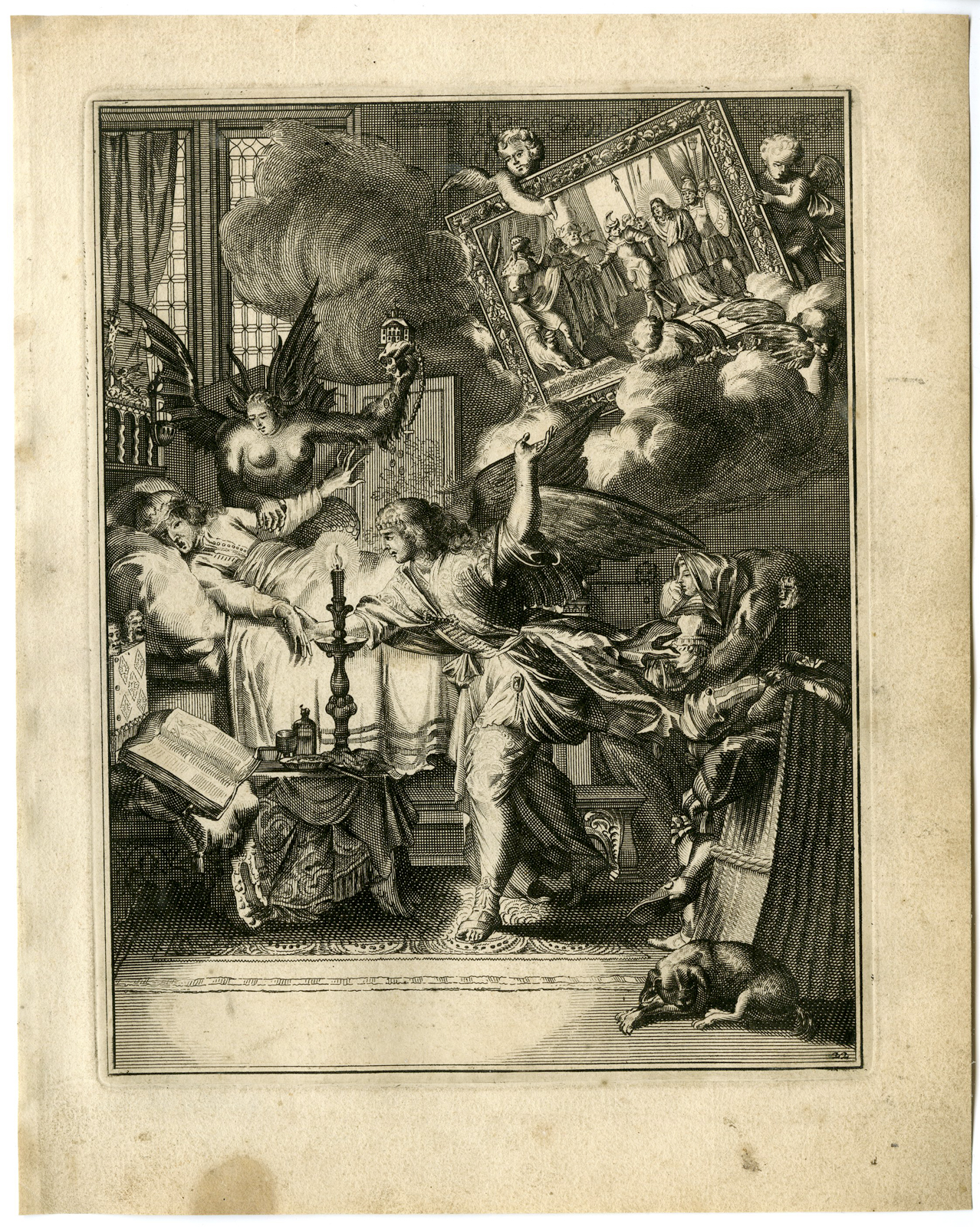 , Antique Print – SICK MAN-JESUS-PILATE-HEROD-DEVIL-22-HOOGHE after VIGNE – 1694, Pictura Antique Prints