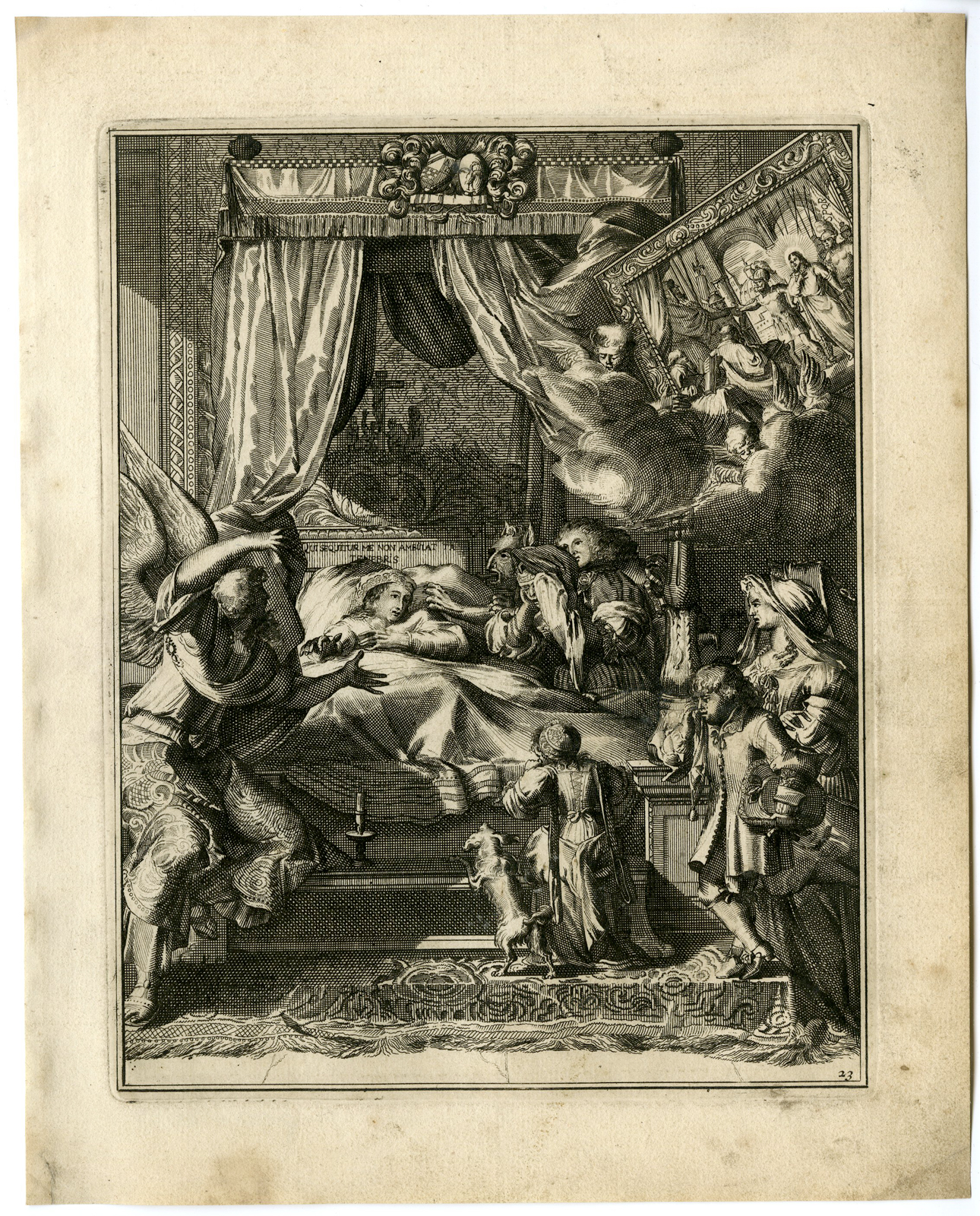 , Antique Print – SICK MAN-JESUS-PILATE-HEROD-DEVIL-23-HOOGHE after VIGNE – 1694, Pictura Antique Prints