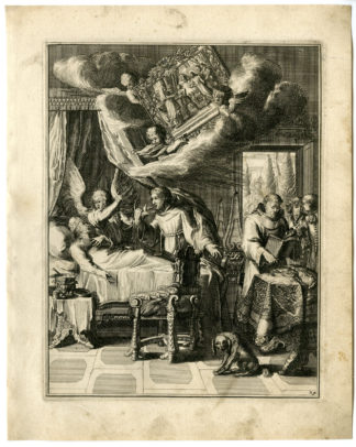 Antique Print - SICK MAN-ACCEPT DEATH AS GOD'S HOLY WILL-24-HOOGHE after VIGNE - 1694