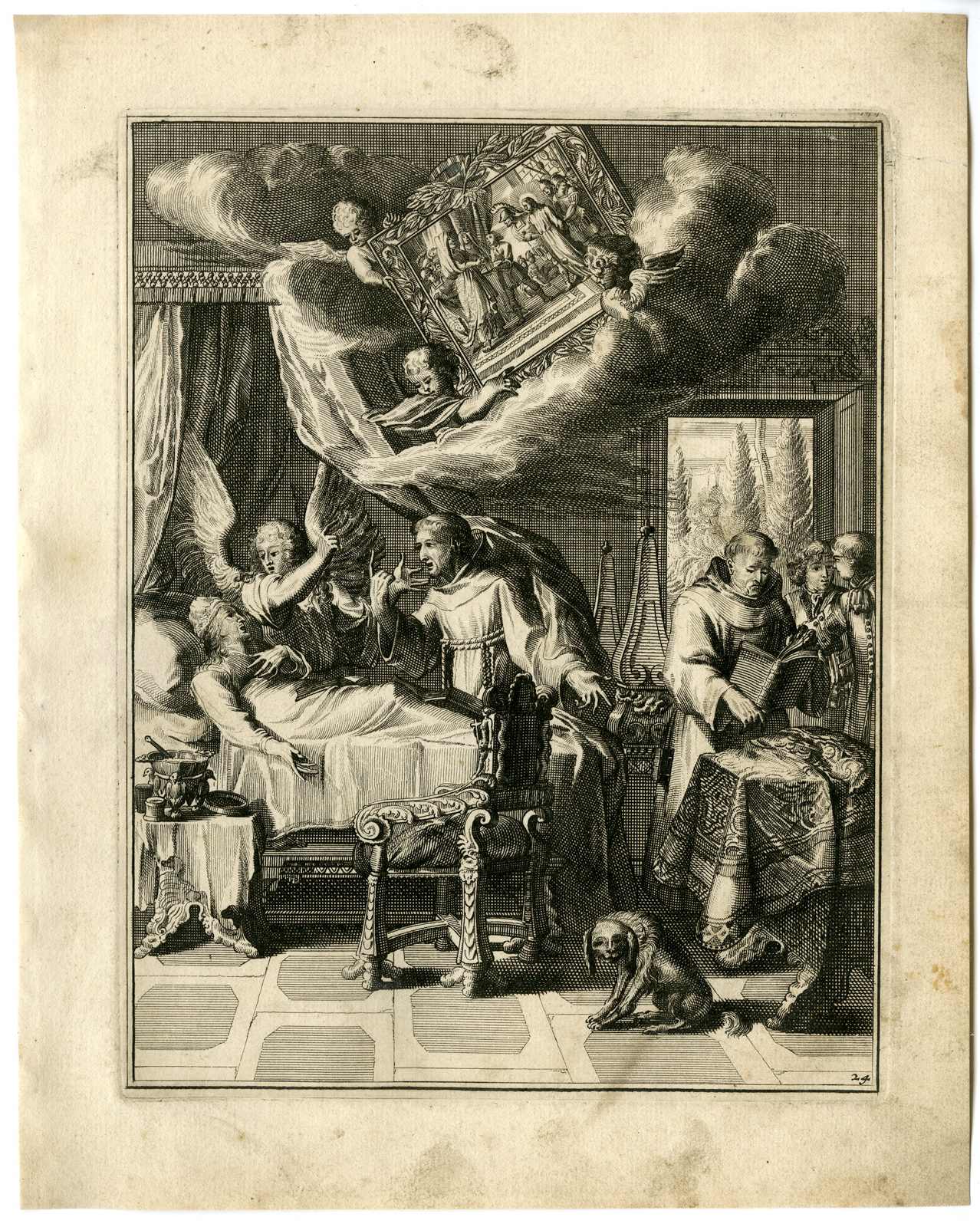 , Antique Print – SICK MAN-ACCEPT DEATH AS GOD’S HOLY WILL-24-HOOGHE after VIGNE – 1694, Pictura Antique Prints
