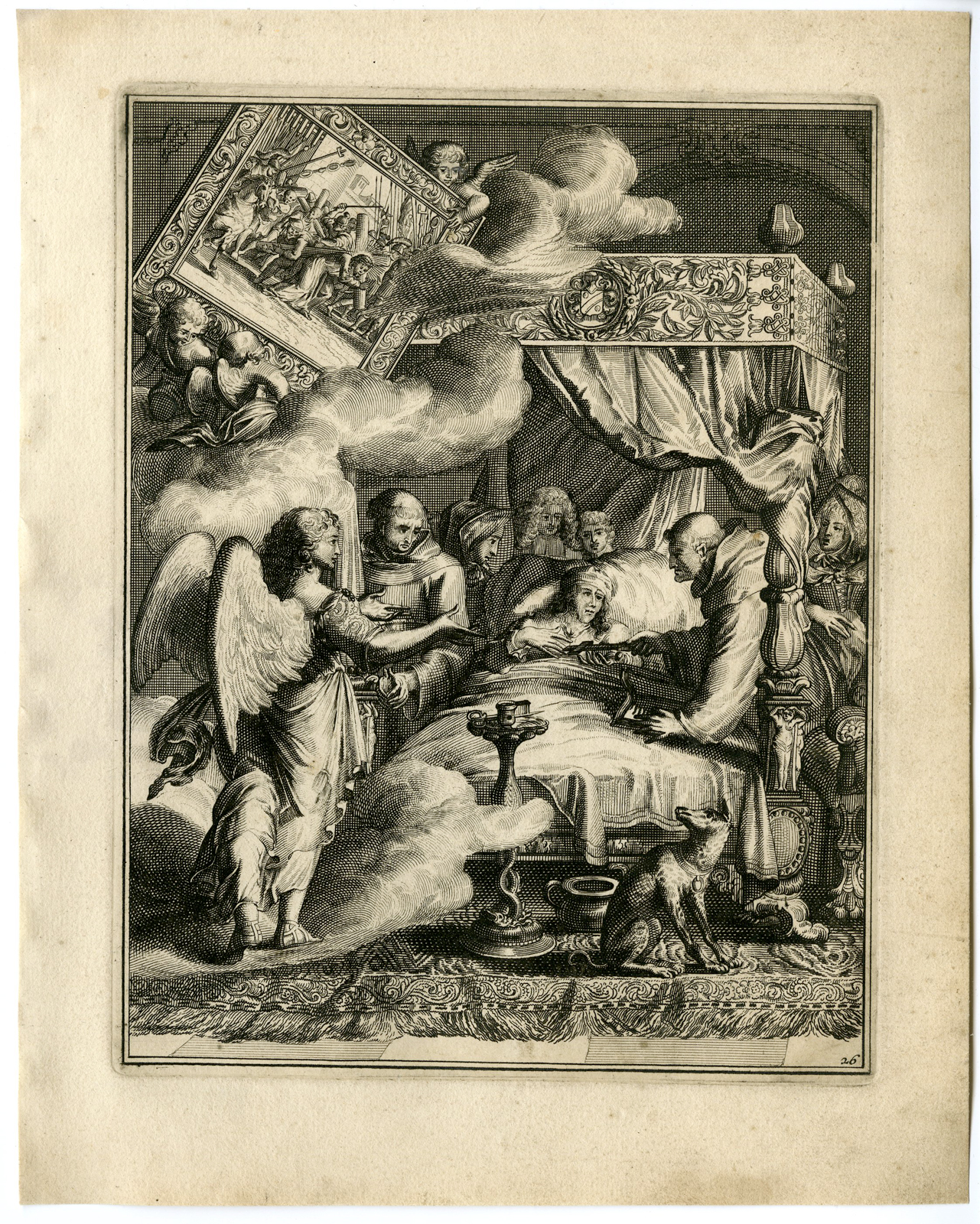 , Antique Print – SICK MAN-JESUS-STEADFASTNESS-FORTITUDE-26-HOOGHE after VIGNE – 1694, Pictura Antique Prints