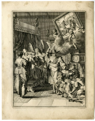 Antique Print - SICK MAN-DEATH-WINE TO STILL PAIN-28-HOOGHE after VIGNE - 1694