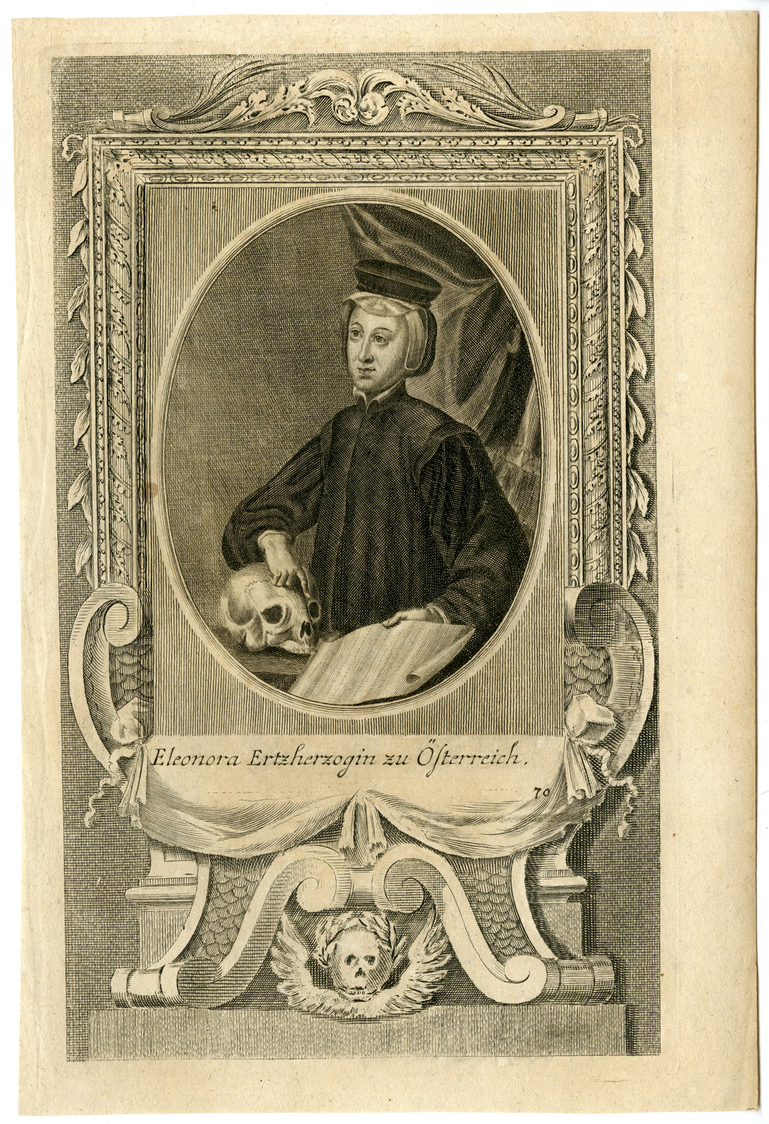, Antique Print – ELEANOR OF AUSTRIA-ARCHDUCHESS-GONZAGA-PORTRAIT-ANONYMOUS – c.1720, Pictura Antique Prints
