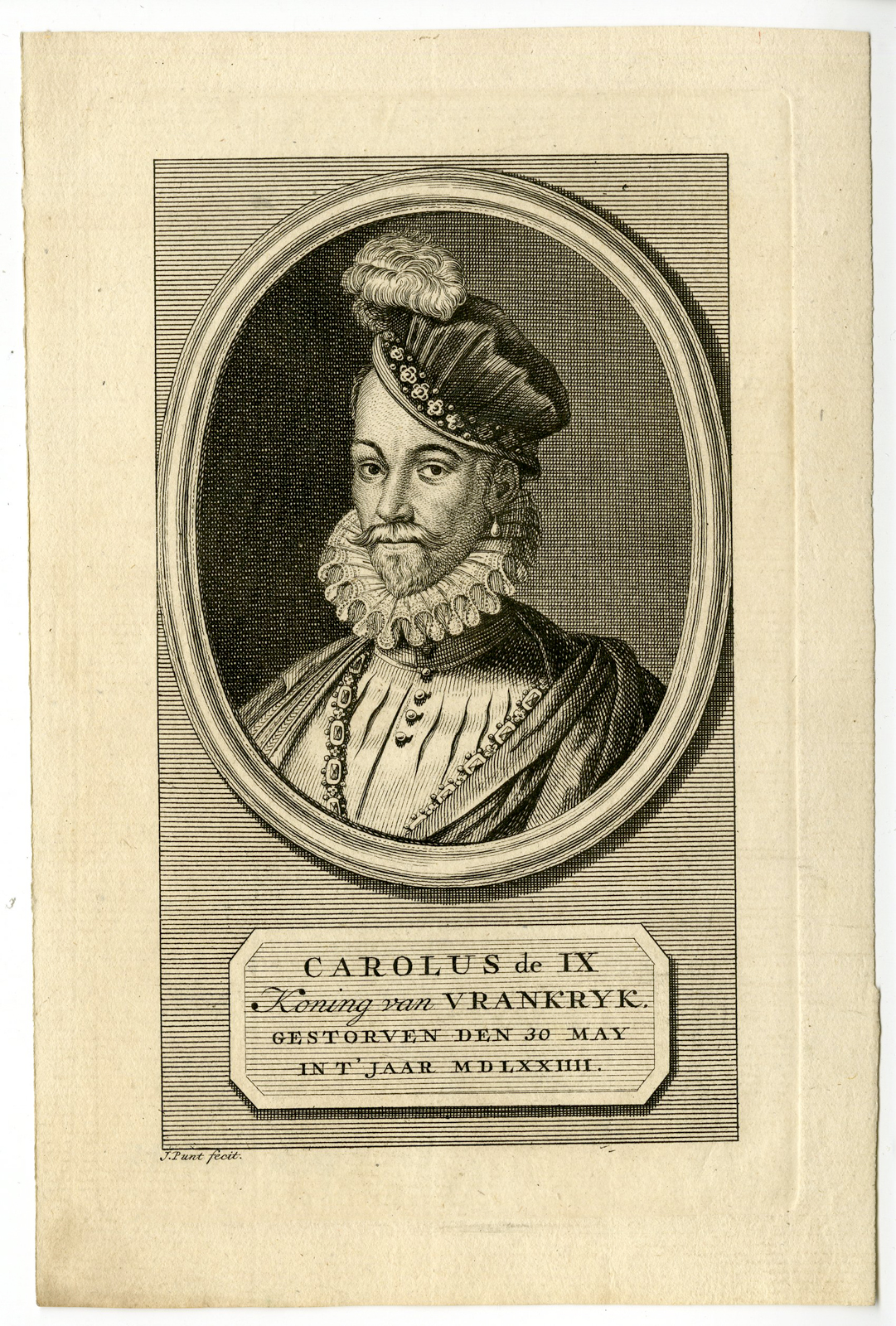 , Antique Print – CHARLES IX-KING OF FRANCE-PORTRAIT-PUNT after unknown artist – c.1750, Pictura Antique Prints