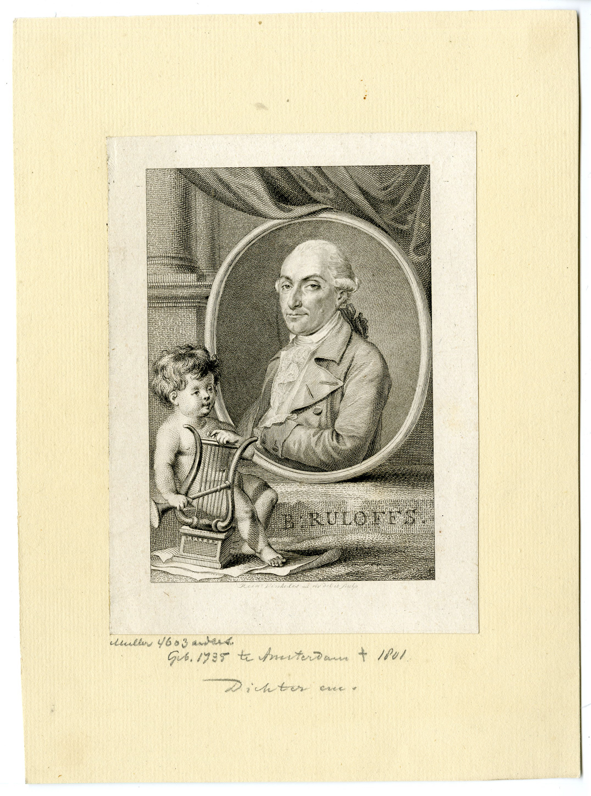 , Antique Print – BARTHOLOMEUS RULOFFS-COMPOSER-MUSIC-VINKELES after own design – 1770, Pictura Antique Prints