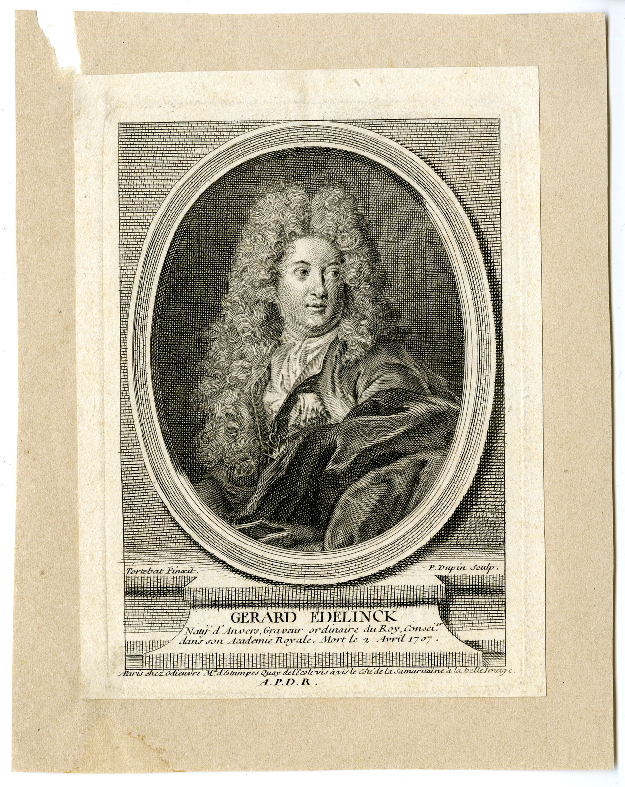 , Antique Print – GERARD EDELINCK-ENGRAVER-PORTRAIT-DUPIN after TORTEBAT – c.1730, Pictura Antique Prints