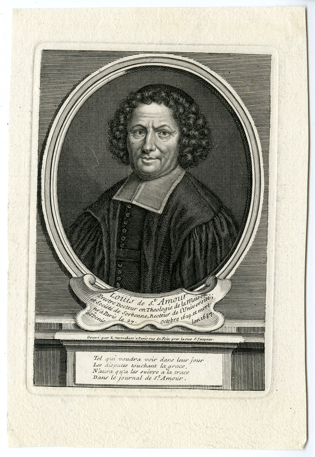 , Antique Print – LOUIS GORIN DE SAINT AMOUR-THEOLOGIAN-PORTRAIT-DESROCHERS after unknown artist – 1735, Pictura Antique Prints