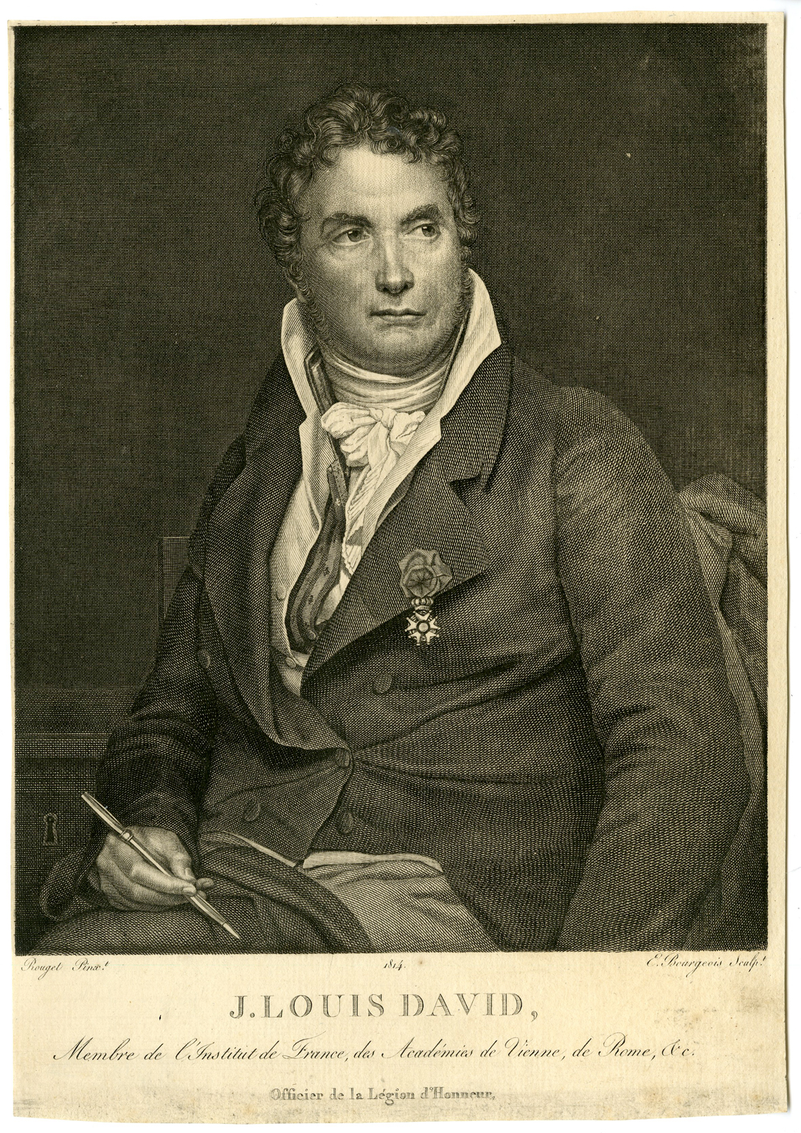 , Antique Print – JACQUES LOUIS DAVID-PAINTER-PORTRAIT-BOURGEOIS after ROUGET – 1814, Pictura Antique Prints