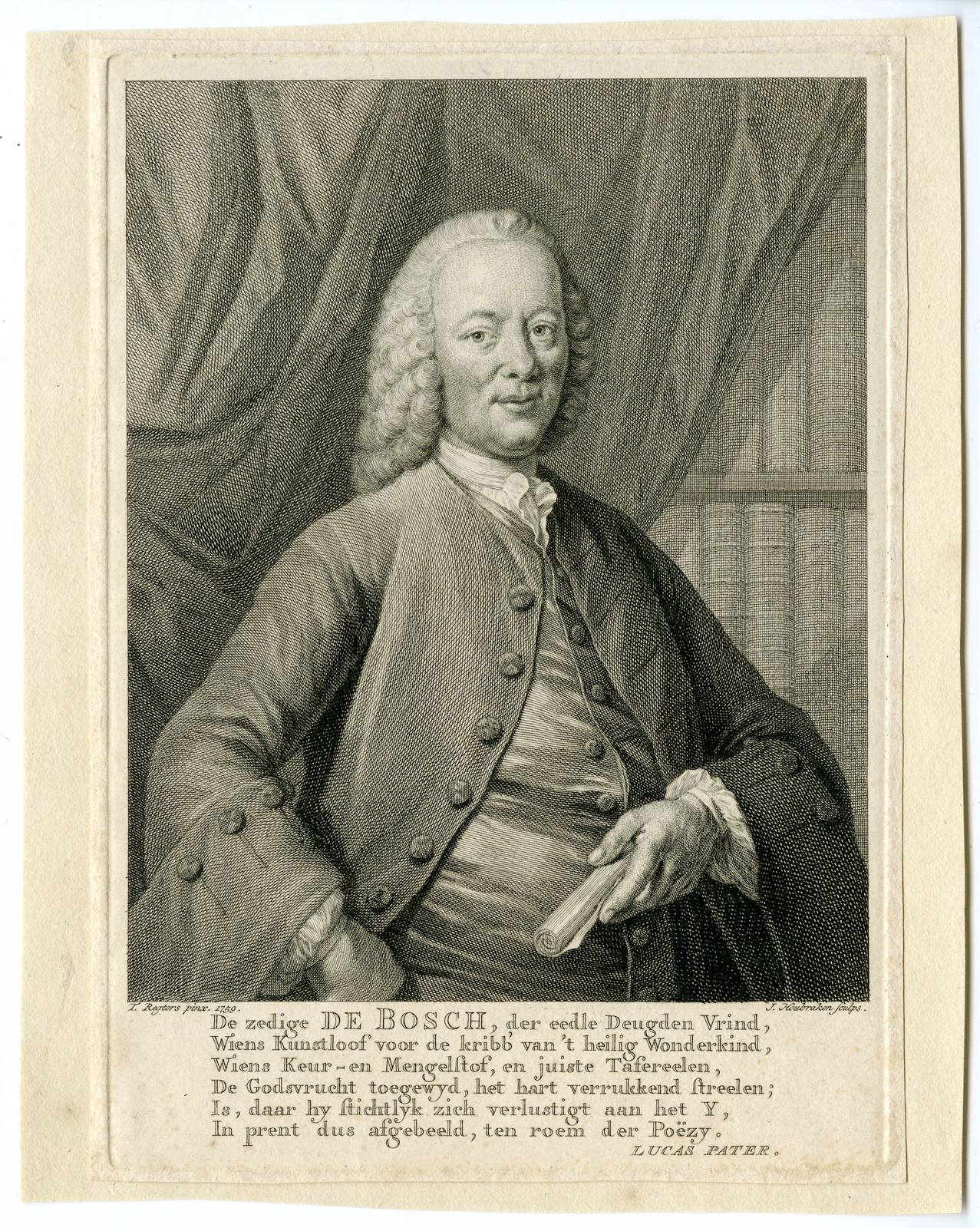 , Antique Print – BERNARDUS BOSCH-DUTCH POLITICIAN-PORTRAIT-HOUBRAKEN after REGTERS – c.1775, Pictura Antique Prints