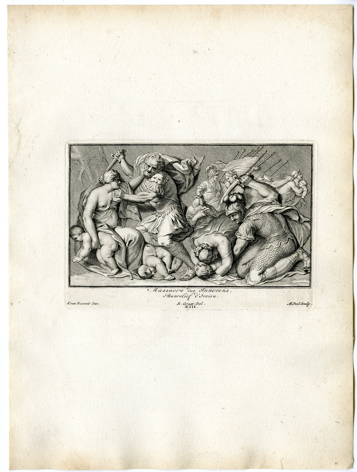 , Antique Print – MASSACRE OF INNOCENTS-BETHLEHEM-PL.XIII-POOL after BOSSUIT – 1727, Pictura Antique Prints