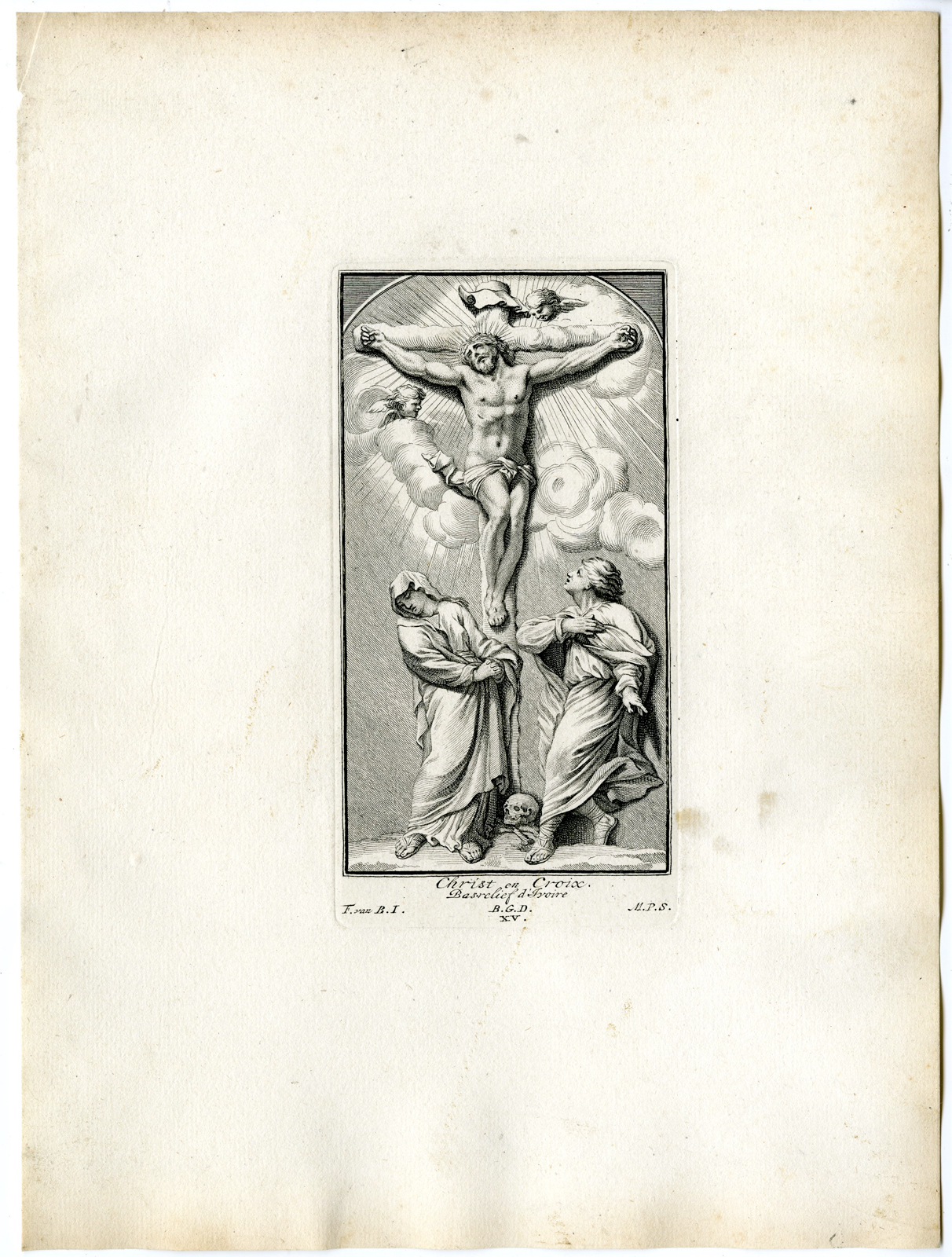 , Antique Print – JESUS-CRUCIFIXION-JOHN-MARIA-ANGEL-CROSS-PL.XV-POOL after BOSSUIT – 1727, Pictura Antique Prints