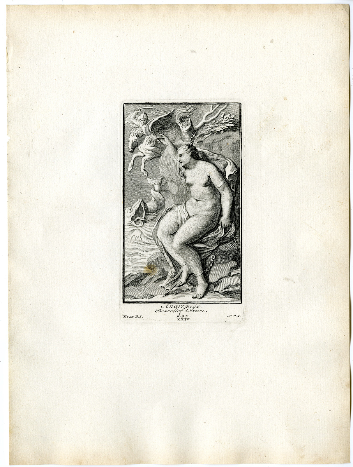 , Antique Print – ANDROMEDA-PERSEUS-HORSE-PEGASUS-PL.XXIV-POOL after BOSSUIT – 1727, Pictura Antique Prints