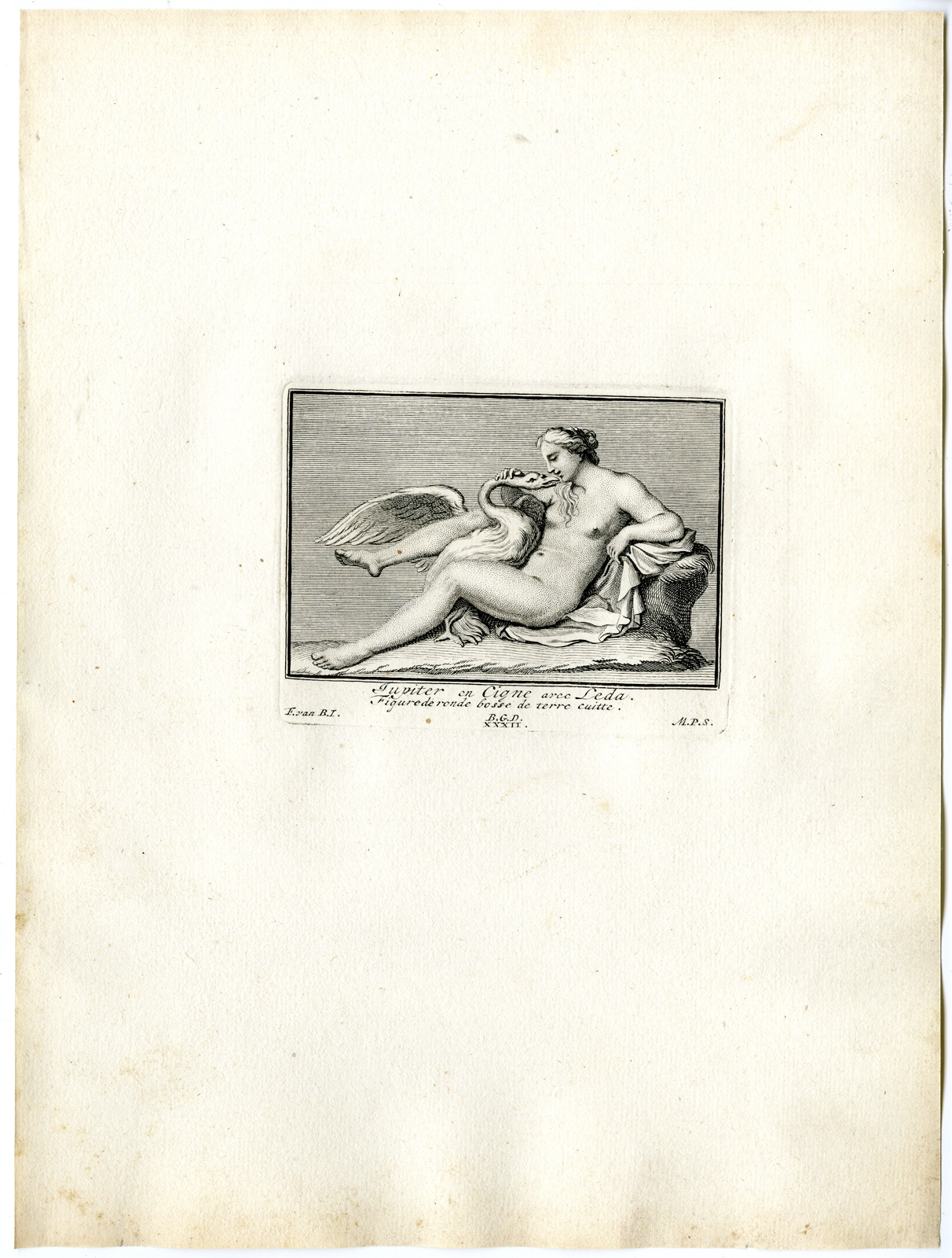 , Antique Print – LEDA AND SWAN-JUPITER-PL.XXXII-POOL after BOSSUIT – 1727, Pictura Antique Prints