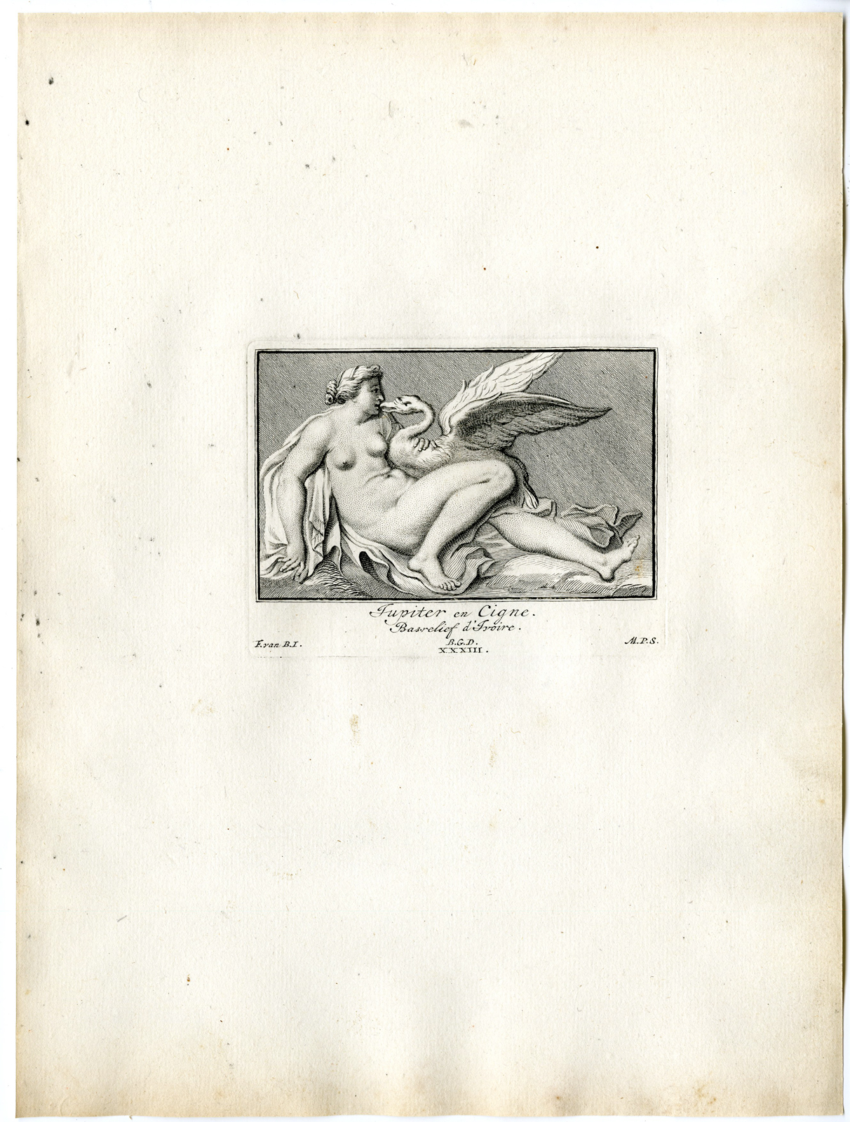 , Antique Print – LEDA AND SWAN-JUPITER-PL.XXXIII-POOL after BOSSUIT – 1727, Pictura Antique Prints