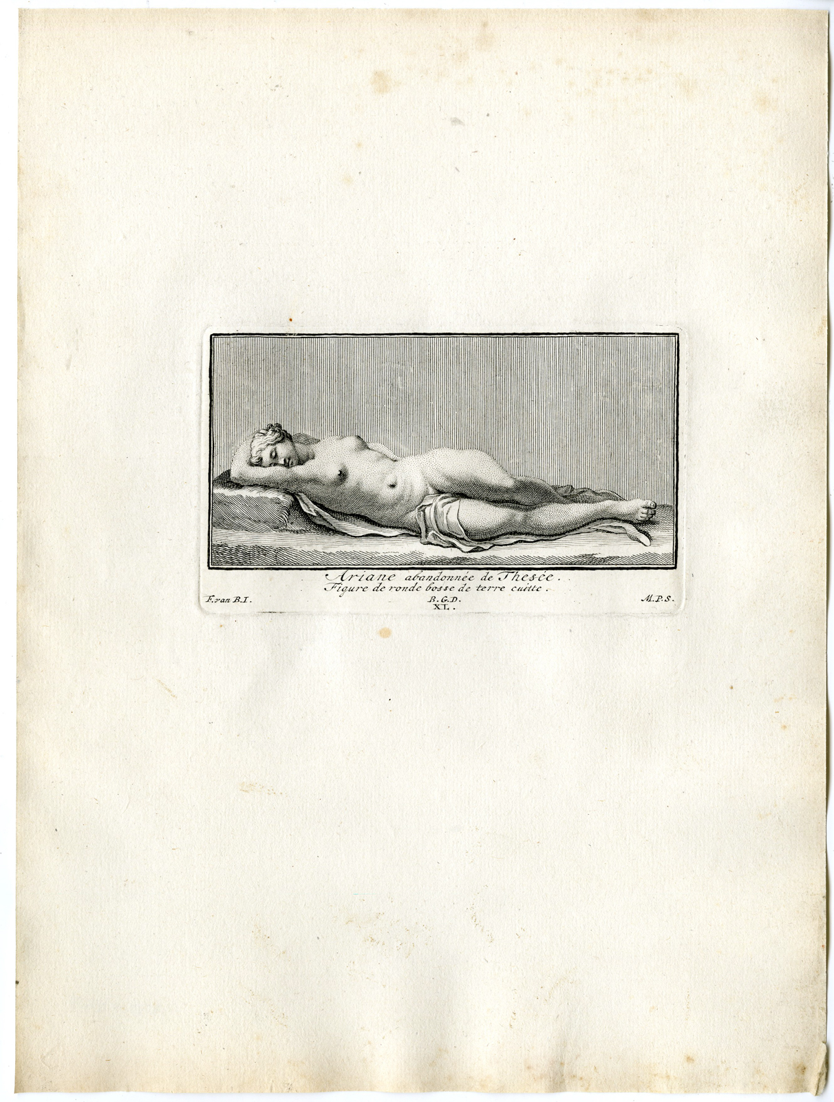 , Antique Print – ARIADNE-ABANDONNED-MYTHOLOGY-PL.XL-POOL after BOSSUIT – 1727, Pictura Antique Prints