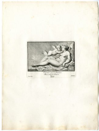 Antique Print - VENUS AND CUPID-LOVE-AMOR-PUTTI-MYTHOLOGY-POOL after BOSSUIT - 1727