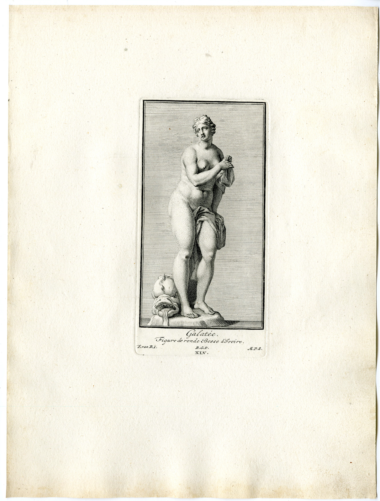 , Antique Print – GALATEA-SEA-NYMPH-DOLPHIN-MYTHOLOGY-XLV-XLVII-POOL after BOSSUIT – 1727, Pictura Antique Prints