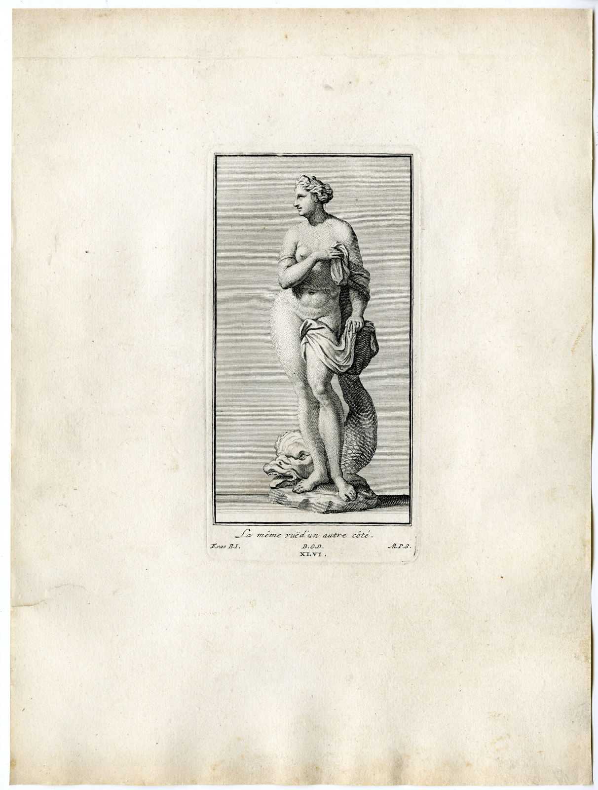 , Antique Print – GALATEA-SEA-NYMPH-DOLPHIN-MYTHOLOGY-XLV-XLVII-POOL after BOSSUIT – 1727, Pictura Antique Prints