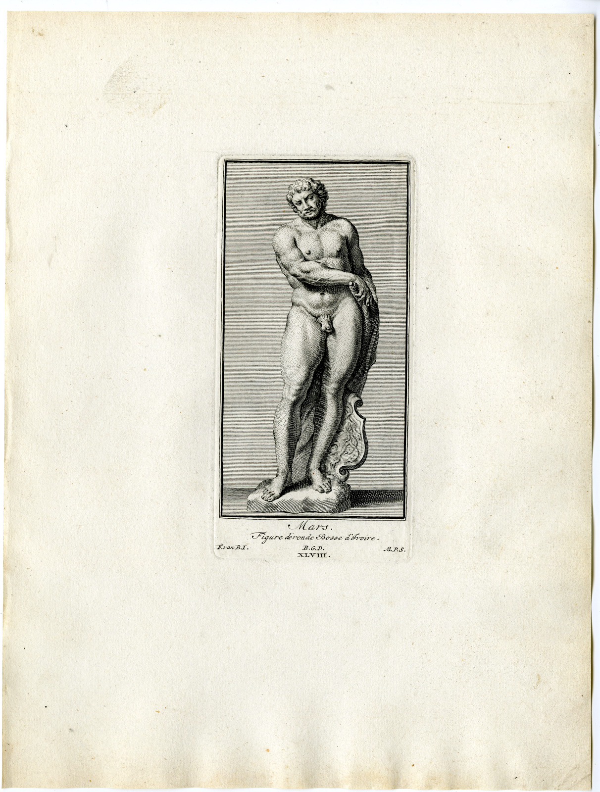 , Antique Print – MARS-ROMAN GOD-MYTHOLOGY-PL.XLVIII-XLIX-POOL after BOSSUIT – 1727, Pictura Antique Prints