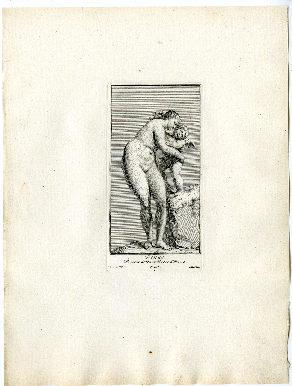 , Antique Print – VENUS-APHRODITE-CUPID-AMOR-PUTTI-PL.LII-LIII-POOL after BOSSUIT – 1727, Pictura Antique Prints