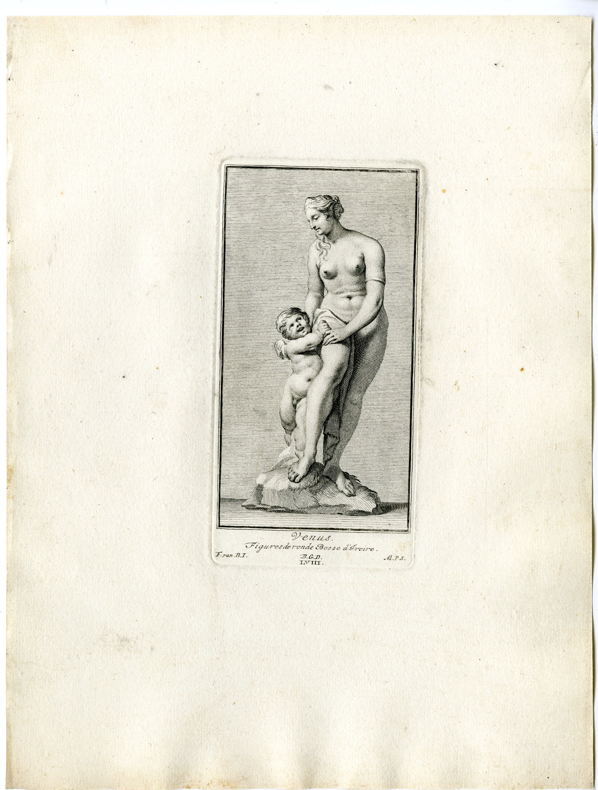, Antique Print – VENUS-APHRODITE-CUPID-AMOR-PUTTI-PL.LVIII-LIX-POOL after BOSSUIT – 1727, Pictura Antique Prints