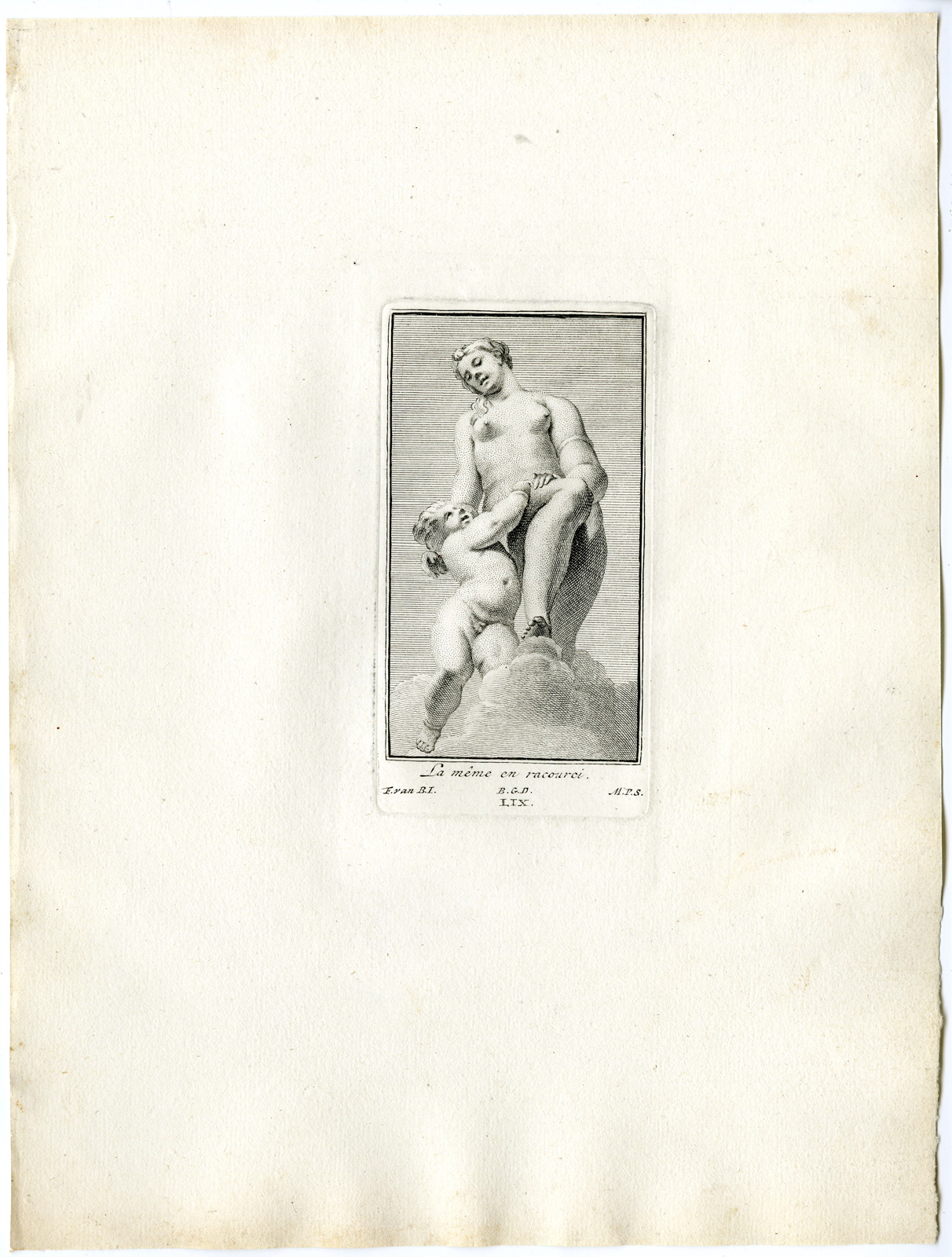 , Antique Print – VENUS-APHRODITE-CUPID-AMOR-PUTTI-PL.LVIII-LIX-POOL after BOSSUIT – 1727, Pictura Antique Prints