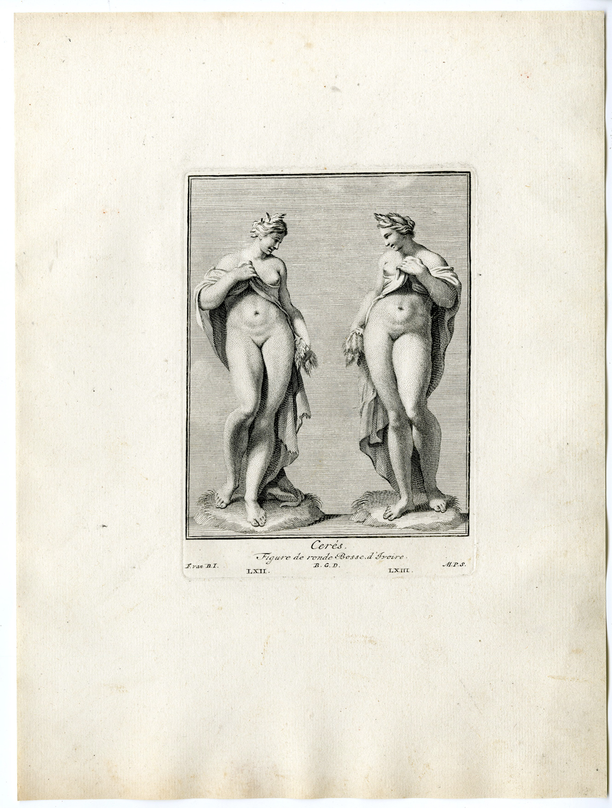 , Antique Print – CERES-GODDESS-AGRICULTURE-MYTHOLOGY-LXII-LXIV-POOL after BOSSUIT – 1727, Pictura Antique Prints