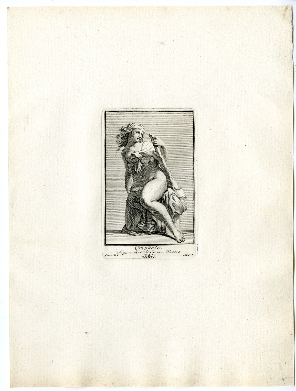 , Antique Print – OMPHALE-QUEEN OF LYDIA-MYTHOLOGY-PL.LXXIV-LXV-POOL after BOSSUIT – 1727, Pictura Antique Prints