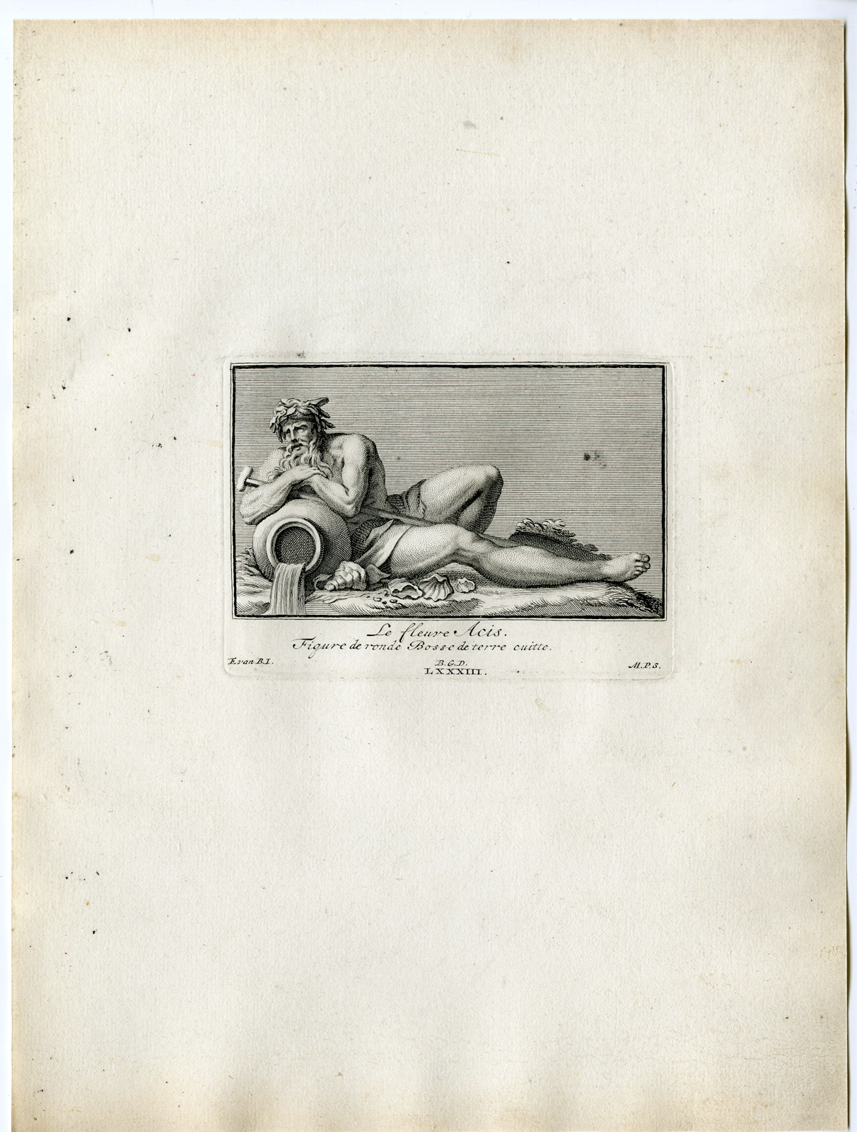 , Antique Print – FLEUVE-RIVER GOD-ACIS-PENEE-PL.LXXXIII-LXXXIV-POOL after BOSSUIT – 1727, Pictura Antique Prints