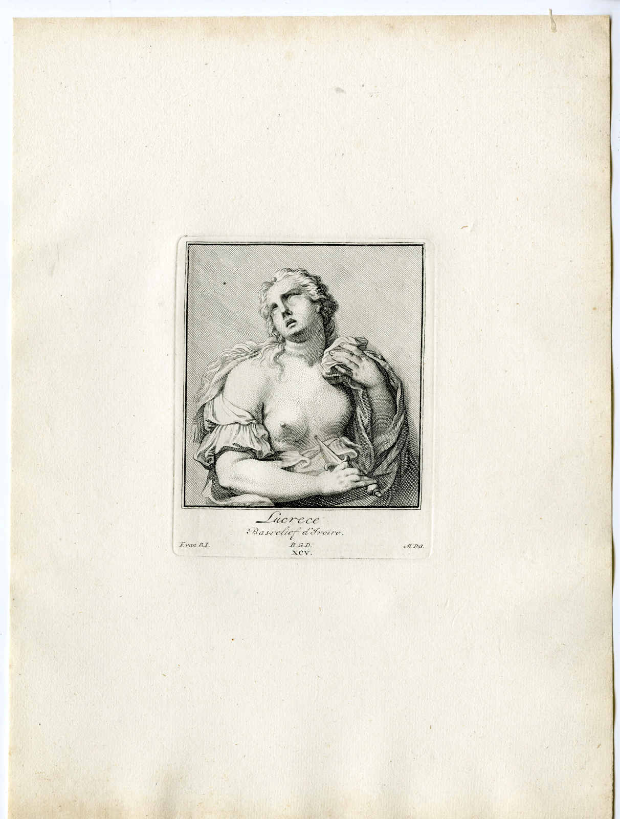 , Antique Print – LUCRETIA-SUICIDE-PL.XCV-POOL after BOSSUIT – 1727, Pictura Antique Prints