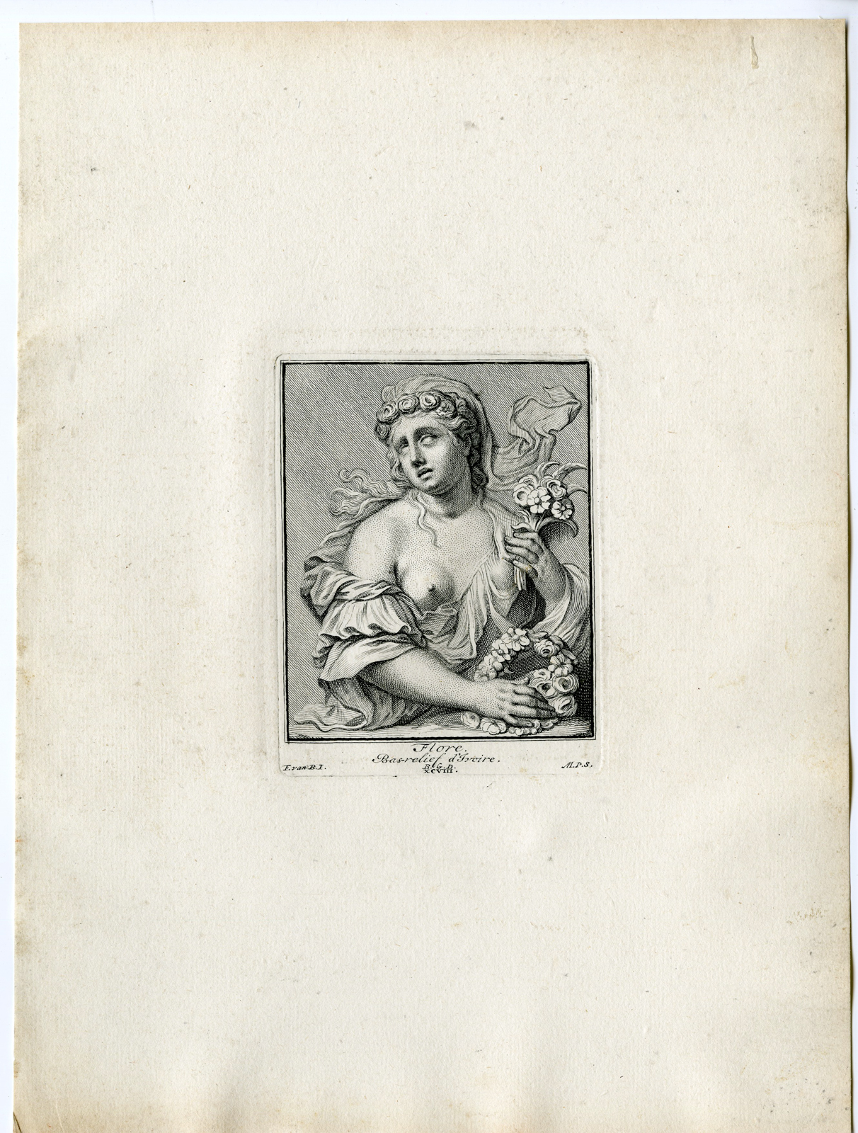 , Antique Print – FLORE-FLORA-GODDESS OF PLANTS-PL.XCVIII-POOL after BOSSUIT – 1727, Pictura Antique Prints
