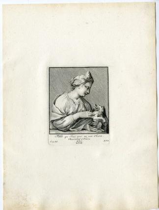 Antique Print - GIRL-SMALL DOG-PL.XCIX-POOL after BOSSUIT - 1727