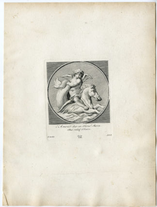Antique Print - LOVE-L'AMOUR-CUPID-SEAHORSE-PUTTI-ANGEL-PL.CII-POOL after BOSSUIT - 1727