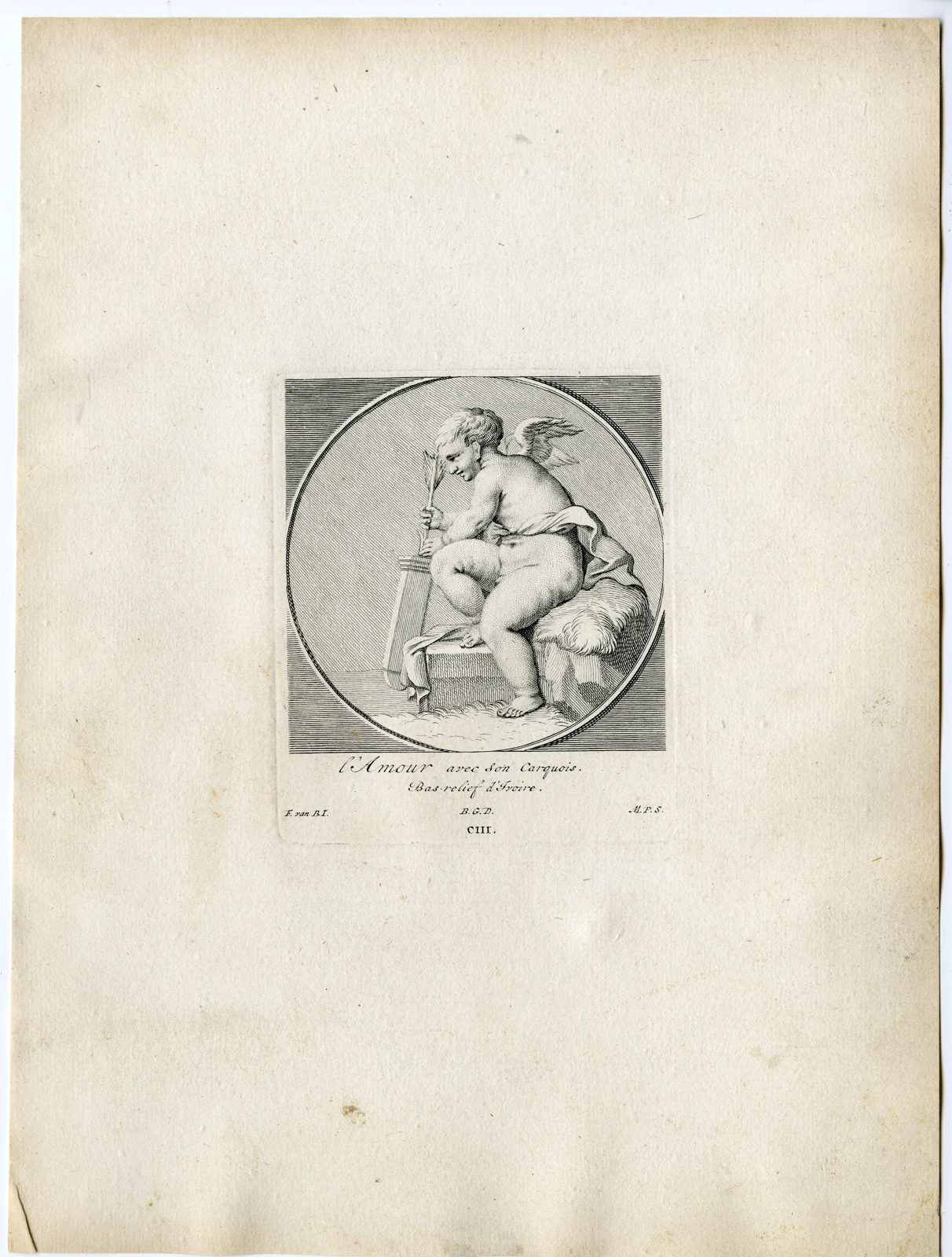 , Antique Print – LOVE-L’AMOUR-CUPID-PUTTI-ANGEL-PL.CIII-POOL after BOSSUIT – 1727, Pictura Antique Prints