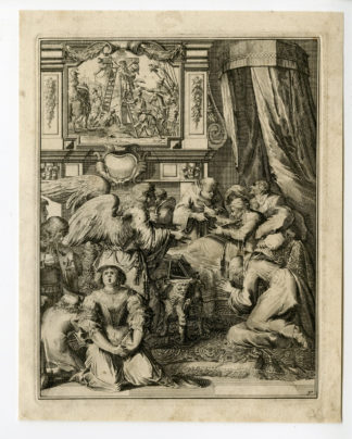 Antique Print - SICK MAN-JESUS-CRUCIFIXION-MARY-38-HOOGHE after VIGNE - 1694
