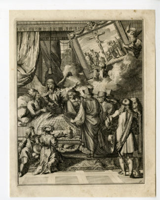 Antique Print - SICK MAN-INRI-JESUS-CRUCIFIXION-37-HOOGHE after VIGNE - 1694
