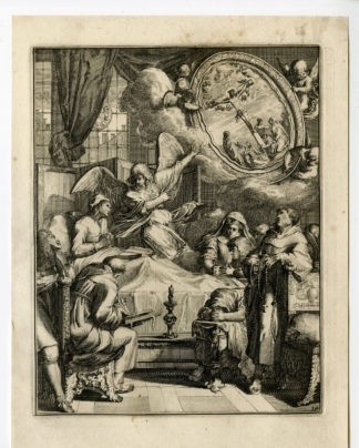 Antique Print - SICK MAN-FORGIVENESS-JESUS-CRUCIFIXION-34-HOOGHE after VIGNE - 1694