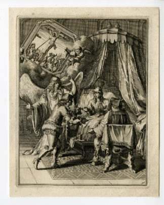 Antique Print - SICK MAN-BE LOYAL-JESUS-CRUCIFIXION-32-HOOGHE after VIGNE - 1694